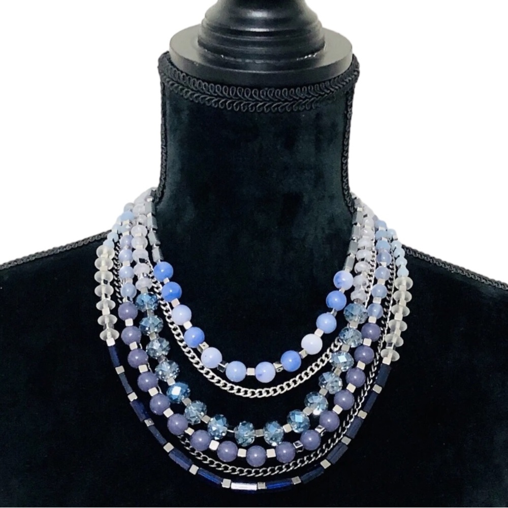 The Limited Multi Strand Bead Chain Necklace Cool Tone Purple Blue NWT